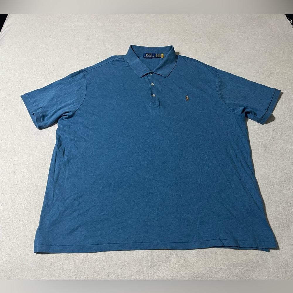 Polo Ralph Lauren Mens 3XB‎ Shirt Blue Solid Short Sleeve Soft Touch Stretch